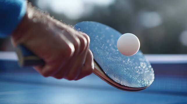 Dynamic shot of a table tennis player hitting a ping pong ball with a paddle