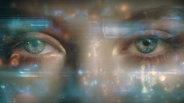 Translucent digital panels controlled by human eyes. A sleek and futuristic visualization of innovation.
