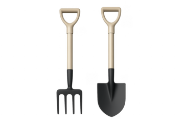 Gardening shovel and fork with white handle for digging