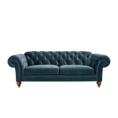 Fototapeta premium Blue velvet chesterfield sofa isolated with transparent background