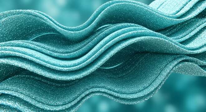 Elegant Teal Glitter Ribbon Flowing in Abstract Wave Pattern on Blurred Bokeh Background for Luxurious Texture and Festive Design with Shiny Sparkle and Decorative Ornament