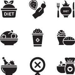 Healthy food and drink icons with diet and medical symbols vector