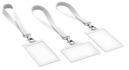 Three blank white ID card holders with lanyards on a transparent background ID card badge isolated on a transparent background