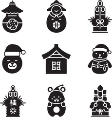 Japanese New Year decorations and characters kadomatsu daruma