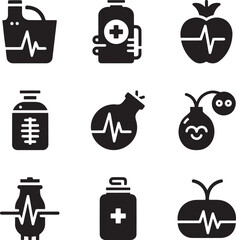 Medical icons with heartbeats and health symbols pulse cardiogram