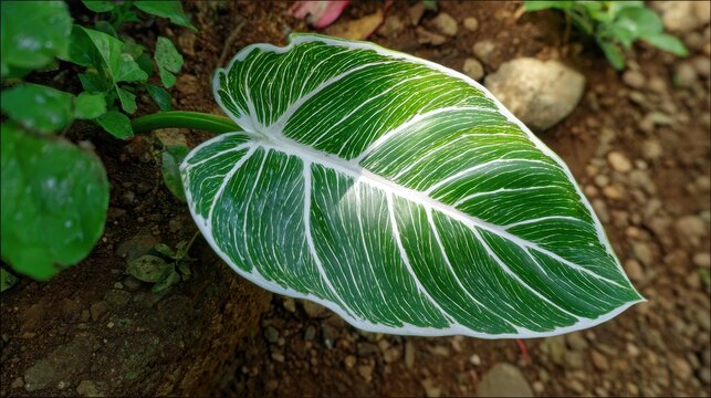 A leaf with white and green stripes - Powered by Adobe