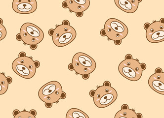 Fototapeta premium Bear face character cartoon cute brown seamless pattern vector illustration fabric textile print
