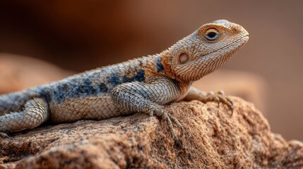 A lizard resting on a rock up close