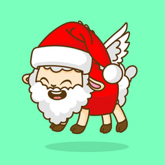 Joyful Little Santa Sheep Flying with Wings on Christmas