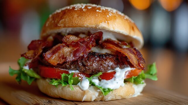 A look at a bacon burger - Powered by Adobe