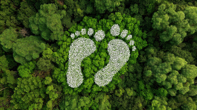 Green Footprint Isolated Forest Background. Carbon, Ecology, Environment, Sustainable Impact, Eco Conservation, Nature Protection Concept.