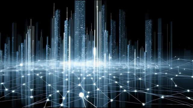Digital Metropolis: An abstract digital cityscape glows with interconnected lines and points, representing the complex web of modern technology and global connection.  - Powered by Adobe