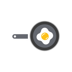 Fried egg cooking in a pan on a white surface, representing a simple breakfast meal with a minimalist and clean aesthetic.