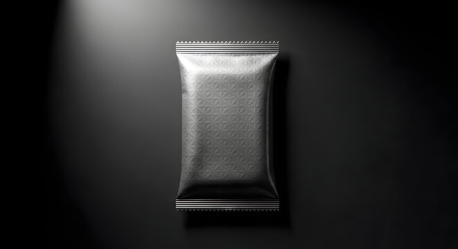 Studio Shot of Metal Food Bar Mockup in Dark Dramatic Lighting for Presentation Product Placement with Triangle Patterned Surface Isolated on Black Background 200x200
