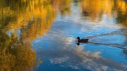 A lovely image of a duck gliding on a lake in daylight