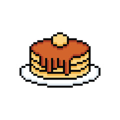 Obraz premium pixel pancakes icon. Vector pixel art 8 bit logo for game