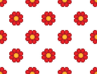  pixel flower Seamless Pattern vector background  pixel art for 8 bit game