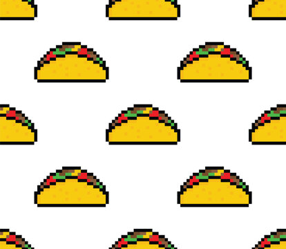  pixel taco  Seamless Pattern vector background  pixel art for 8 bit game