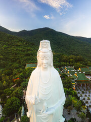 Close Aerial View Of Lady Buddha Statue At Linh Ung Pagoda Da Nang Vietnam