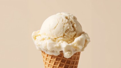 Creamy Delight on a Waffle Cone, a Tempting Treat on a Soft, Neutral Background.