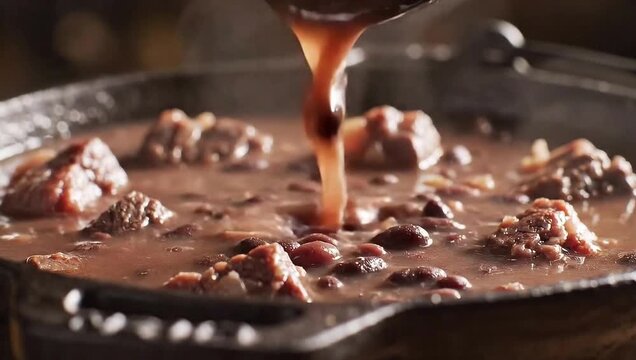 Delicious and succulent Brazilian feijoada with pork.