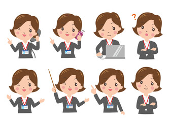Set of Cute Businesswoman Poses and Expressions Illustration