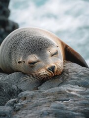 Sleeping Sea Lion on Rocks