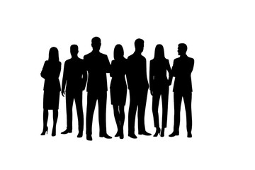 Silhouettes of diverse business people team standing together, professional group meeting concept isolated on transparent background