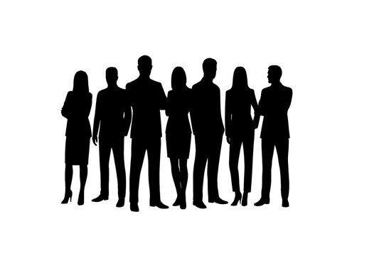 Silhouettes of diverse business people team standing together, professional group meeting concept isolated on transparent background