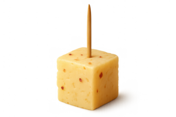 Cheese cube appetizer with a toothpick, ready to eat, snack food, dairy product, transparent background