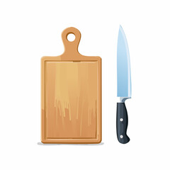 Wooden cutting board with knife
