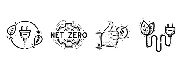Eco-friendly energy icons: sustainability, net zero, renewable, green innovation