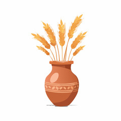 Clay vase with dry grass