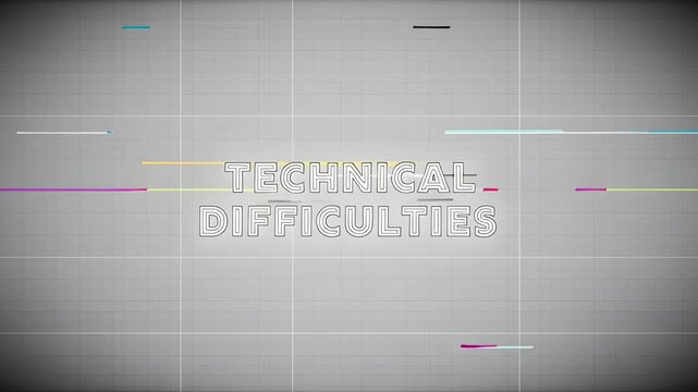 Technical difficulties screen with motion lines background