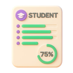 3d icon of student performance report, 3d rendering