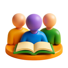 3d icon of three people reading a book together