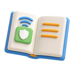 3d icon of open book with security and wifi icon