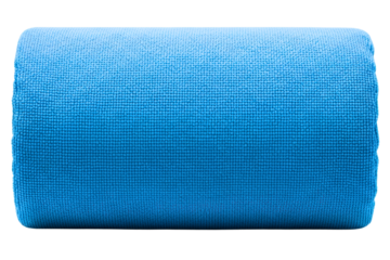 Rolled up blue microfiber cloth for cleaning and polishing on a transparent background
