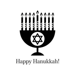 Obraz premium Happy hanukkah text with a stylized menorah and star of david
