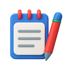 3d icon of notebook icon with pencil and blank page