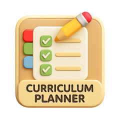 3d icon of curriculum planner icon with pencil and checklist