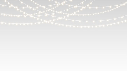 Garland glowing christmas festive bulbs and ribbons for winter party card.
