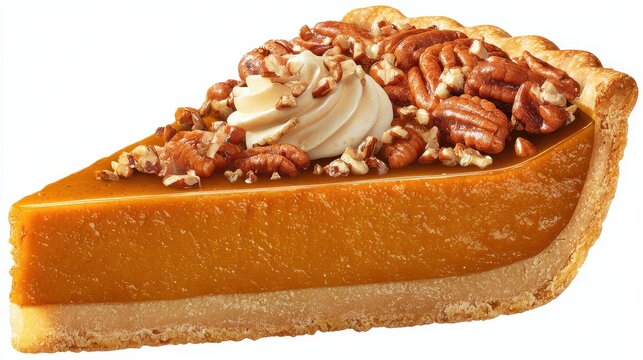delicious pecan pumpkin pie slice isolated on transparent background