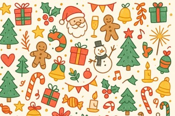 Fototapeta premium Festive holiday doodle illustration