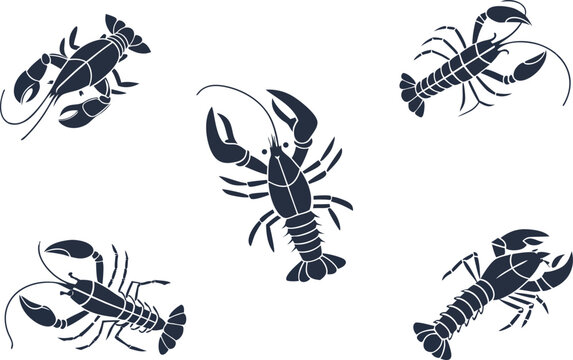 Dynamic collection of stylized lobsters captures marine life's elegance and allure for culinary and decorative themes