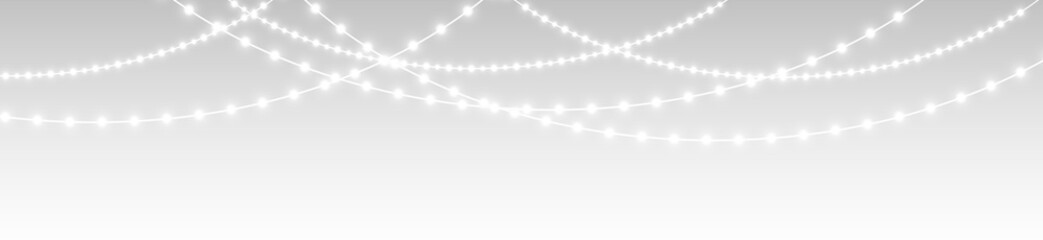 Garland christmas festive glowing bulbs and ribbons on holiday background card.
