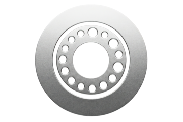 Round silver metal disc for a heavy-duty truck wheel rim on a transparent background