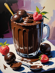 cup of hot chocolate with fruits vector painting illustration