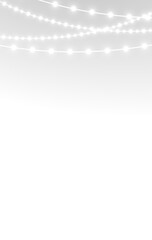 Garland glowing festive christmas holiday bulbs and ribbons on stage banner.
