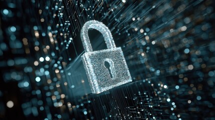 digital background featuring a digital padlock and data technology elements creating an abstract techinspired design with white space for text or product display generative ai